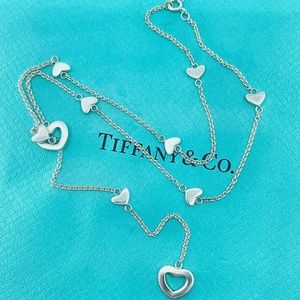 Tiffany & Co Sterling Silver Link lariat Heart Pendant Necklace 8.5g